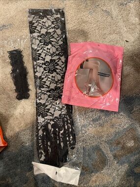 Black Lace Gloves, Headband and Thigh Highs - Women Accessories